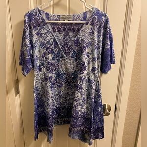 Closet Full M Top Sublimation Blouse Medium Purple White Shirt Rhinestones Med